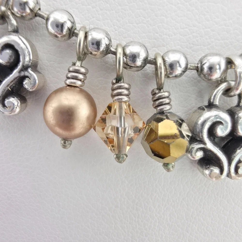BRIGHTON 'Cannes' Fringe Collar Necklace Scroll Heart Crystal Silver Plate 18
